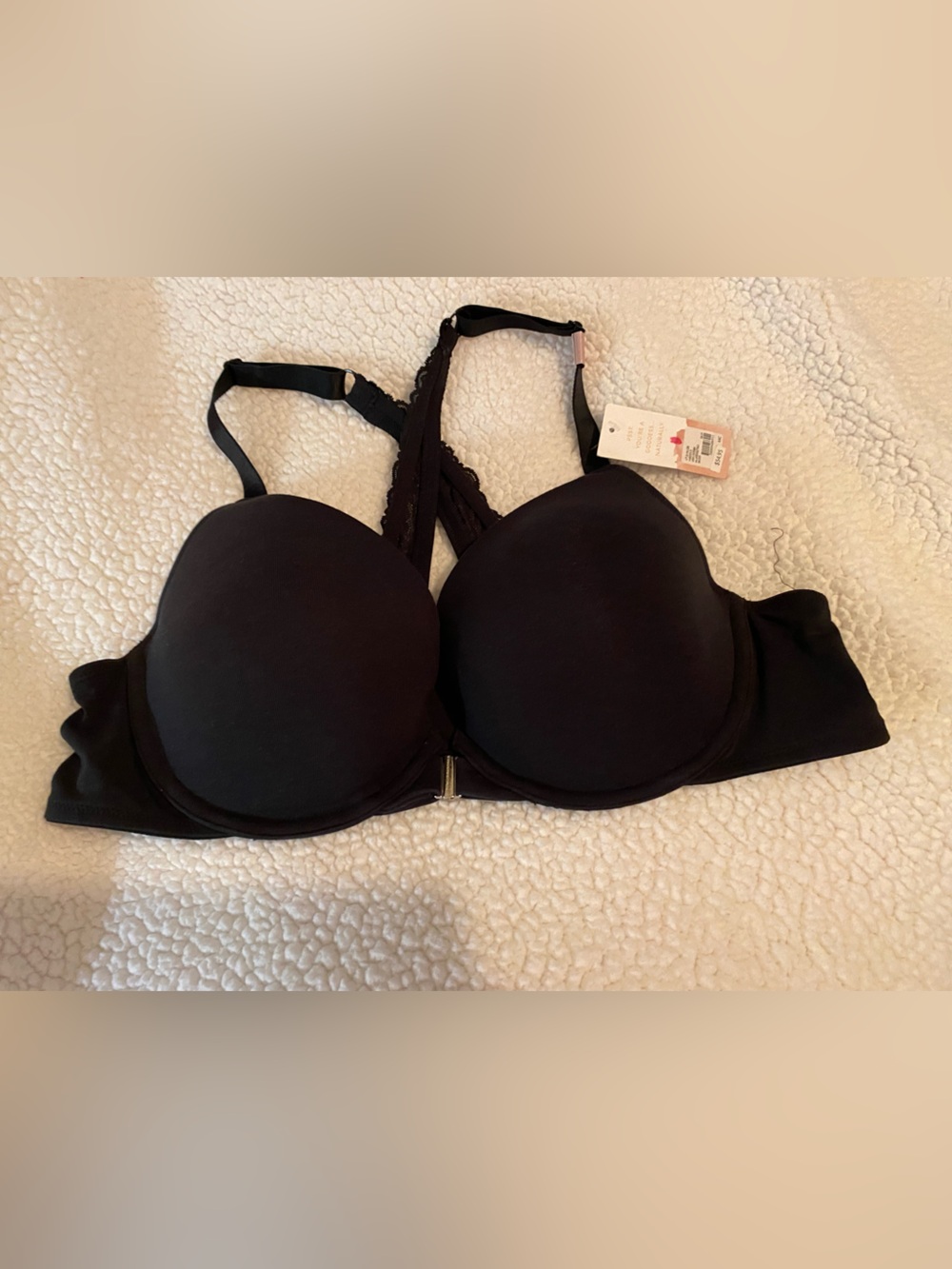 Cacique  boost plunge Smooth Black Padded Bra with Lace Racerback nwt